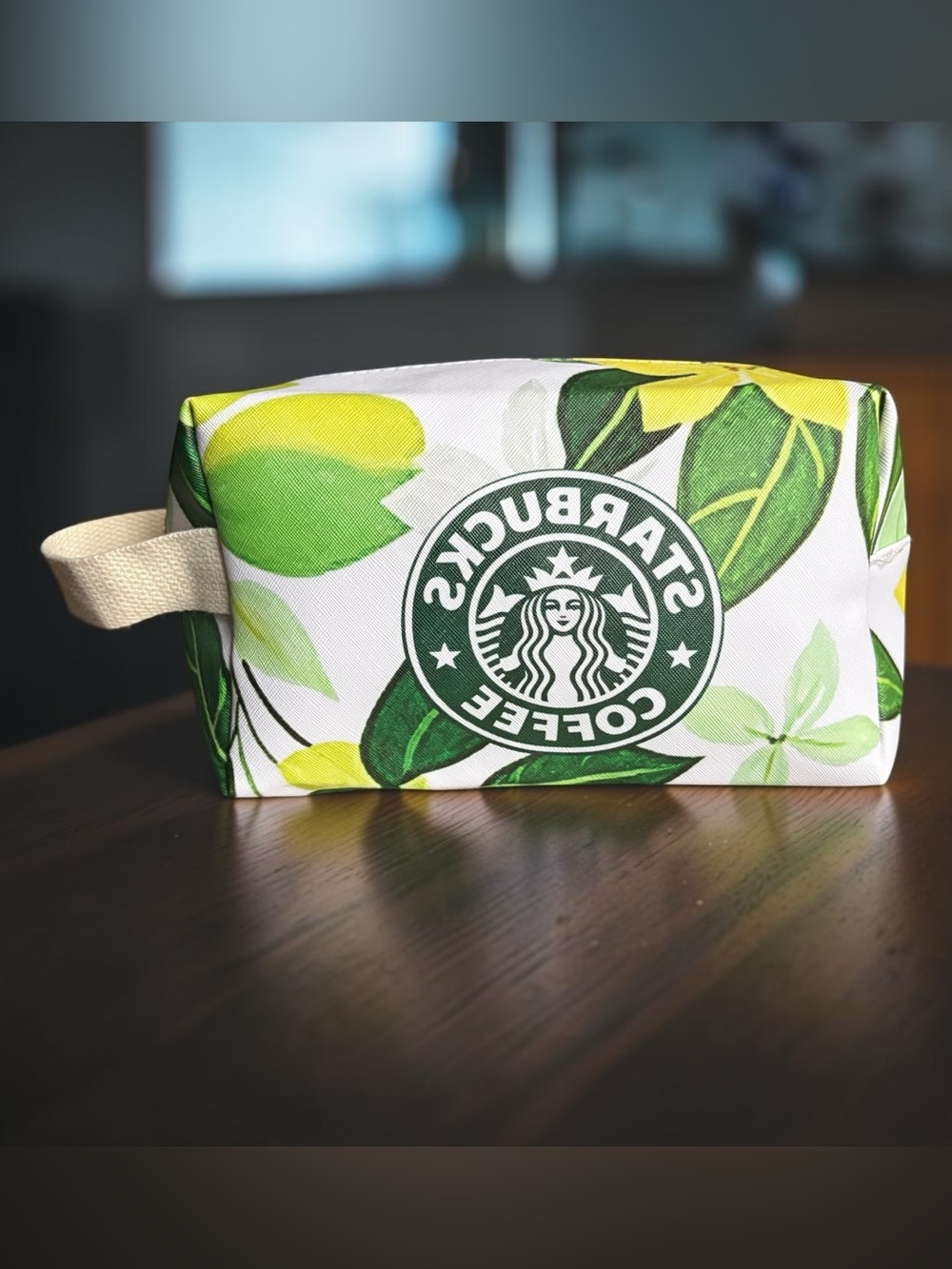 Starbucks Themed Green Floral Cosmetic Bag